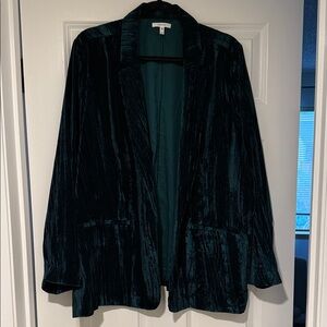Open-Front Teal Velvet Blazer Jacket